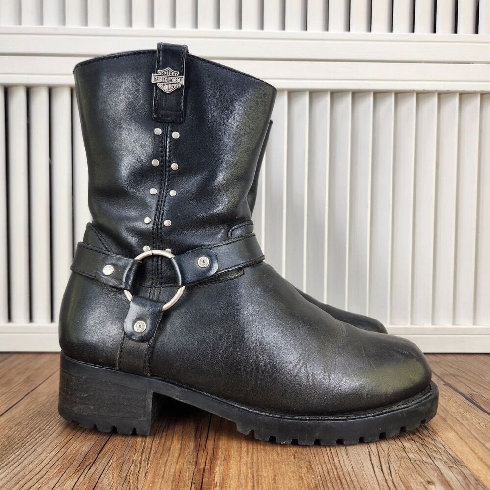 Harley Davidson 84388 Harness Boots Womens Sz 8.5 Black Leather Moto Biker Road